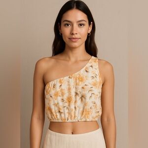 American Eagle One-Shoulder Orange Floral Crop Top – Size Small